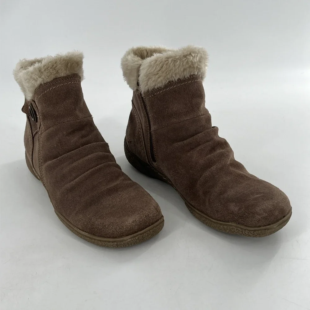 BareTraps Womens Ankle Boots Suede Leather Faux Fur Flat Comfort Tan‎ Cashew 10